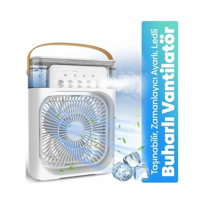 Taşınabilir Işıklı 5 Spreyli Vantilatör Buzlu Buharlı Vantilatör Mini Fan Nemlendirici Buharlı  600 ml