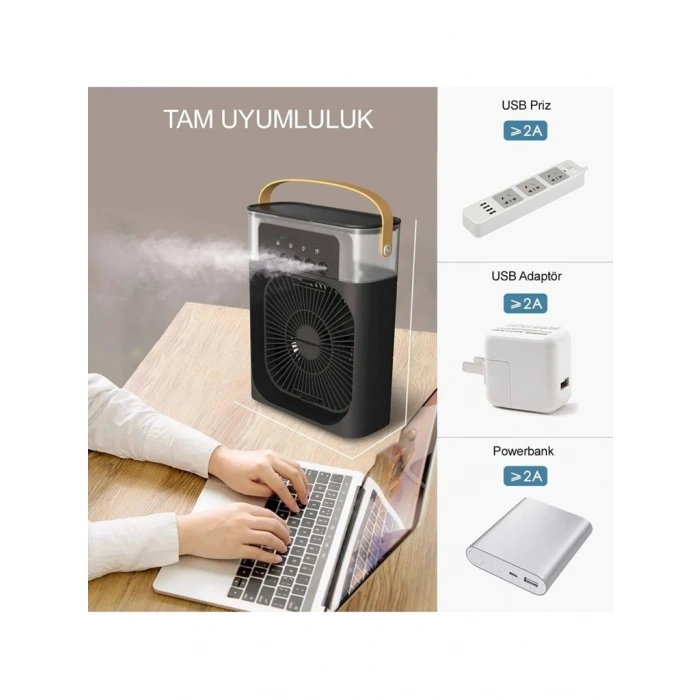 Taşınabilir Işıklı 5 Spreyli Vantilatör Buzlu Buharlı Vantilatör Mini Fan Nemlendirici Buharlı  600 ml