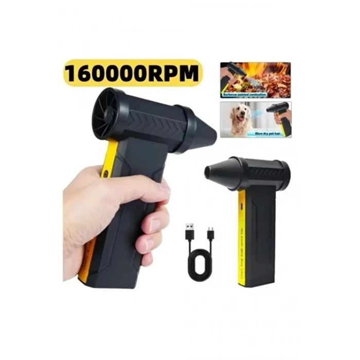 Turbo Jet 160000 RPM Taşınabilir Şarjlı Hava Üfleyici 2x5000 mAh Bataryalı Mini Fan