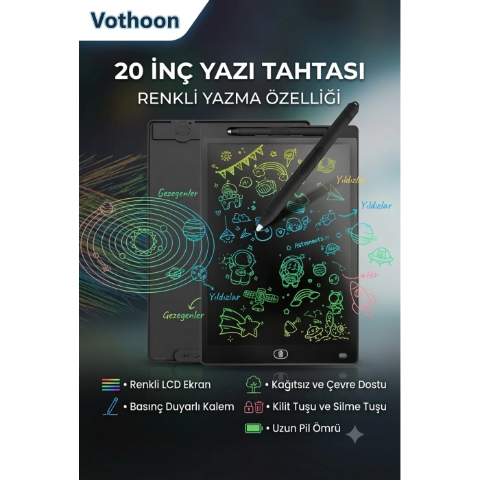 20 Inc Renkli Lcd Grafik Dijital Kalemli Çizim Tableti Yazı Tahta Not Yazma Eğitim Tableti