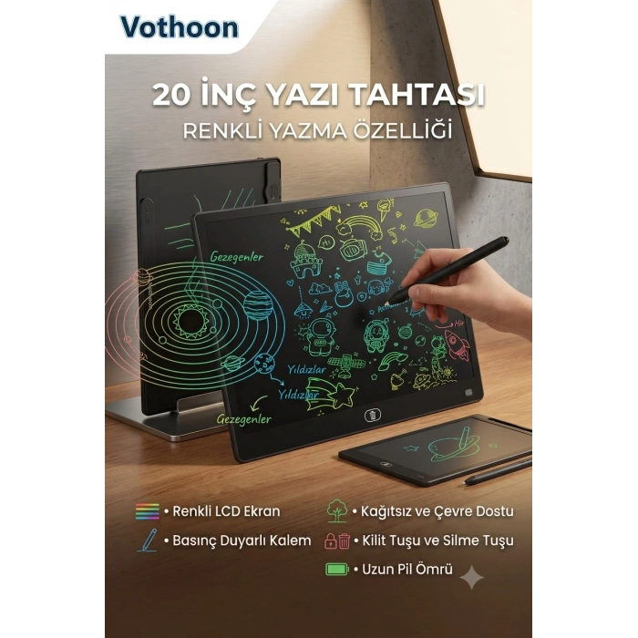 20 Inc Renkli Lcd Grafik Dijital Kalemli Çizim Tableti Yazı Tahta Not Yazma Eğitim Tableti