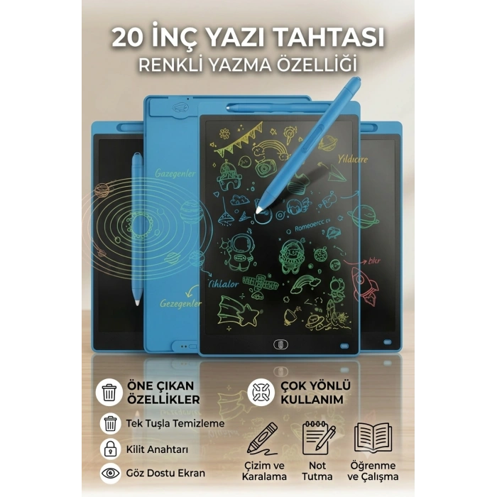 20 Inc Renkli Lcd Grafik Dijital Kalemli Çizim Tableti Yazı Tahta Not Yazma Eğitim Tableti