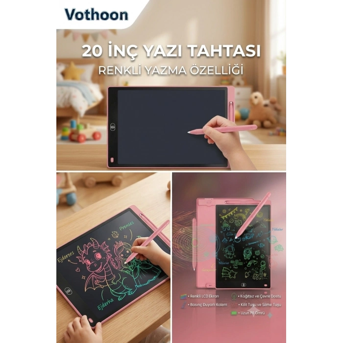 20 Inc Renkli Lcd Grafik Dijital Kalemli Çizim Tableti Yazı Tahta Not Yazma Eğitim Tableti