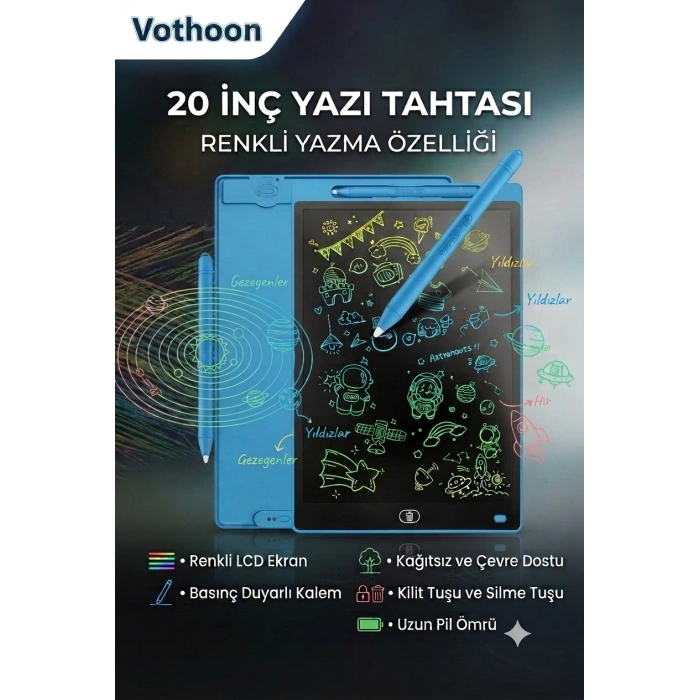 20 Inc Renkli Lcd Grafik Dijital Kalemli Çizim Tableti Yazı Tahta Not Yazma Eğitim Tableti
