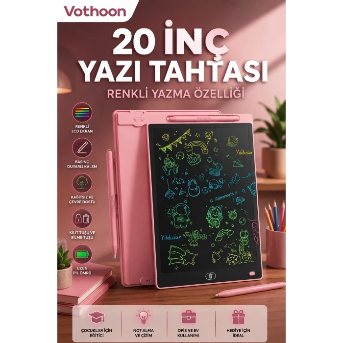 20 Inc Renkli Lcd Grafik Dijital Kalemli Çizim Tableti Yazı Tahta Not Yazma Eğitim Tableti