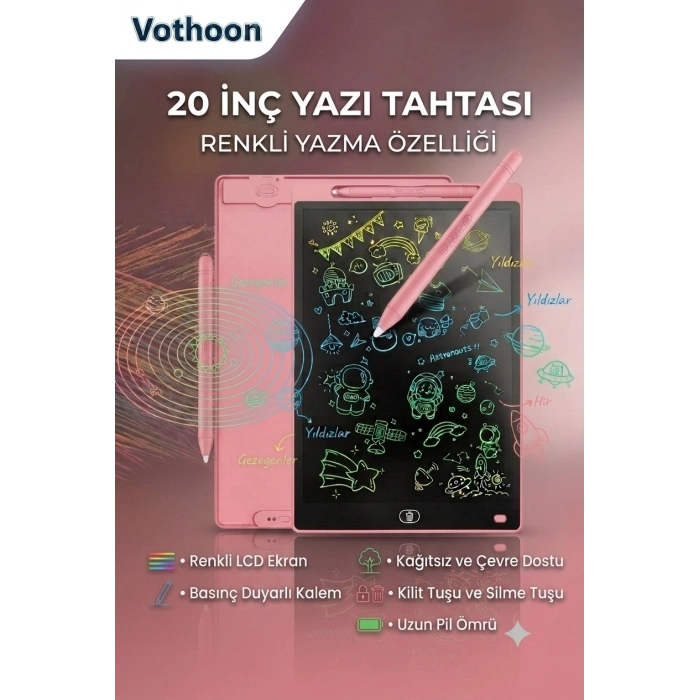 20 Inc Renkli Lcd Grafik Dijital Kalemli Çizim Tableti Yazı Tahta Not Yazma Eğitim Tableti