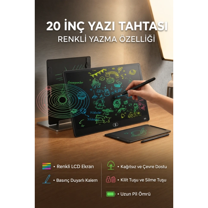 20 Inc Renkli Lcd Grafik Dijital Kalemli Çizim Tableti Yazı Tahta Not Yazma Eğitim Tableti