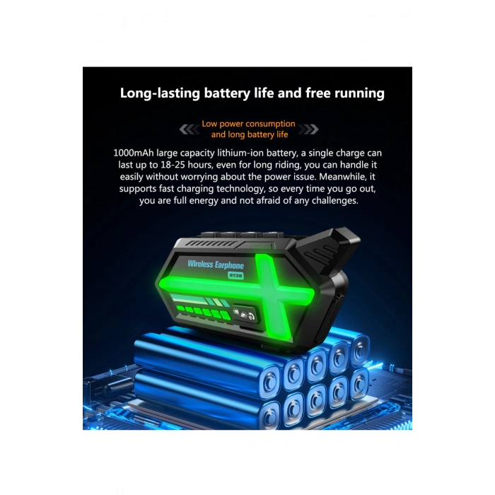 BT26 Motosiklet Kask Kulaklık Bluetooth RGB Işıklı 2 Eşleşme Özellikli 1000 Mah Intercom