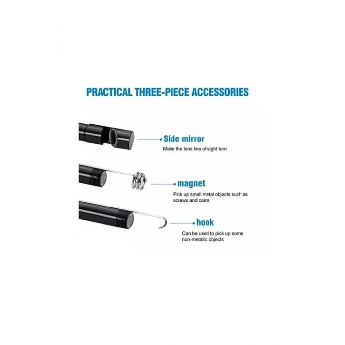 Endoskop Yılan Video Kamera Ledli 2 Metre 7 Mm Su Geçirmez Sert Kablo