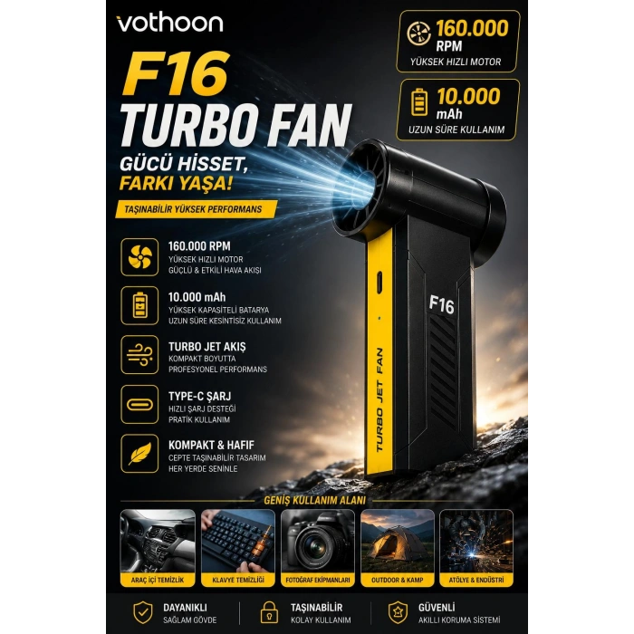 F16 Turbo Jet Fan 160.000RPM Motorlu Elektrikli Hava Kompresörü Taşınabilir Yüksek Basınçlı Hava Üfleyici 4 Kademeli