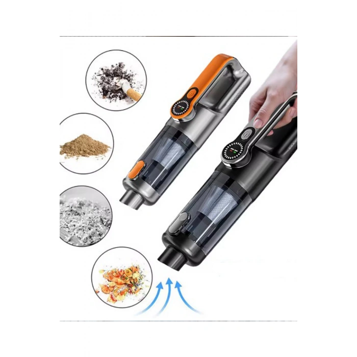 Işıklı Araç Süpürgesi Kablosuz 22.000 Pascal Çekim Gücü Vakum ve Üfleme 2in1 10Başlık Metal Filtreli