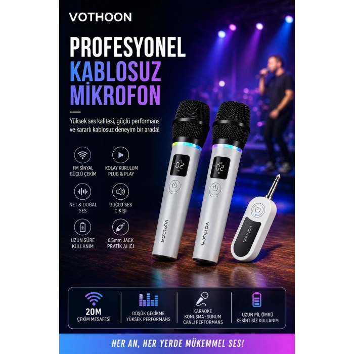 Kablosuz Karaoke Çift Mikrofon 6.5 mm Sahne Parti Düğün Aktivite Amfi Hoparlör