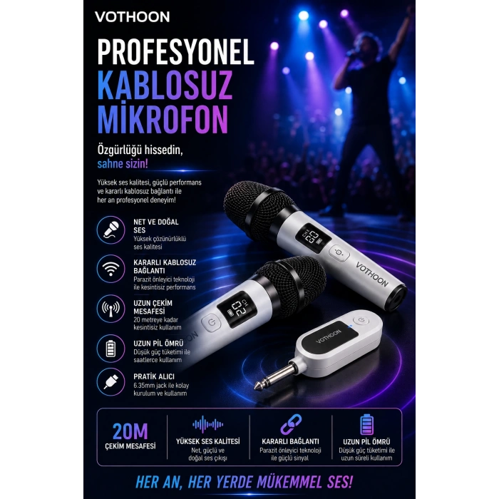 Kablosuz Karaoke Çift Mikrofon 6.5 mm Sahne Parti Düğün Aktivite Amfi Hoparlör