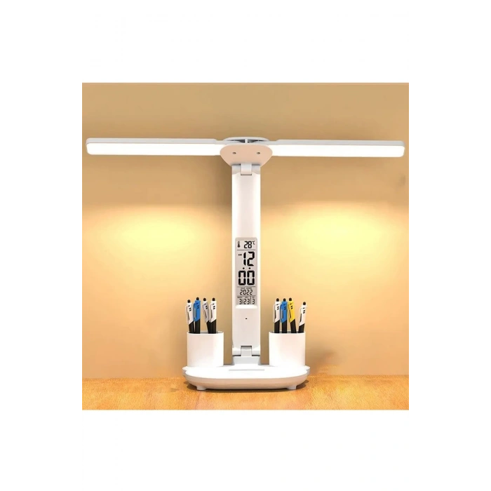 LED Dokunmatik Katlanabilir Masa Lambası Takvim Sıcaklık Saat Şarjlı Masa Lambası
