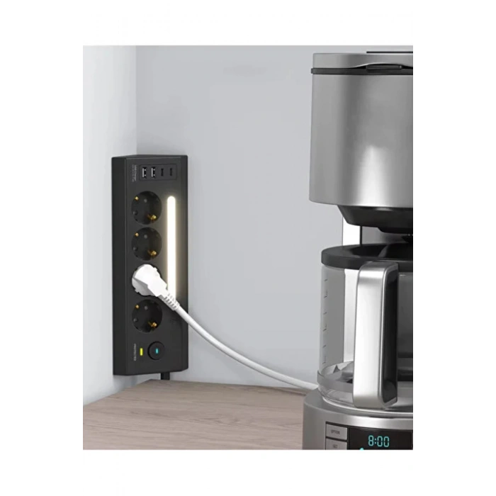 LP764 Çoklu Gece Lambalı Priz Yüksek Gerilim Korumalı 4LÜ Priz 2XUSB 2XType-C Çıkışlı Grup Priz Çoğaltıcı