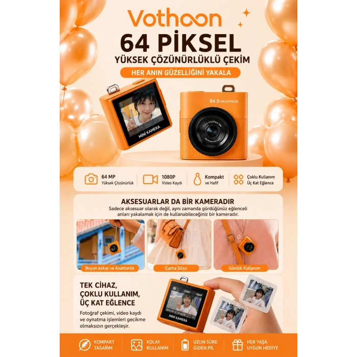 Mini Dijital Kamera 64MP 16x Digital Zoom Retro Vintage 1.4Ekranlı Video Kamera Taşınabilir Tasarım
