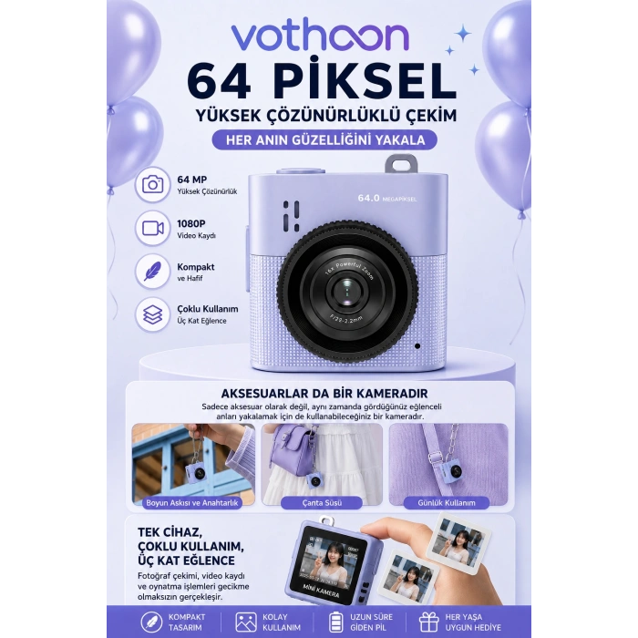 Mini Dijital Kamera 64MP 16x Digital Zoom Retro Vintage 1.4Ekranlı Video Kamera Taşınabilir Tasarım