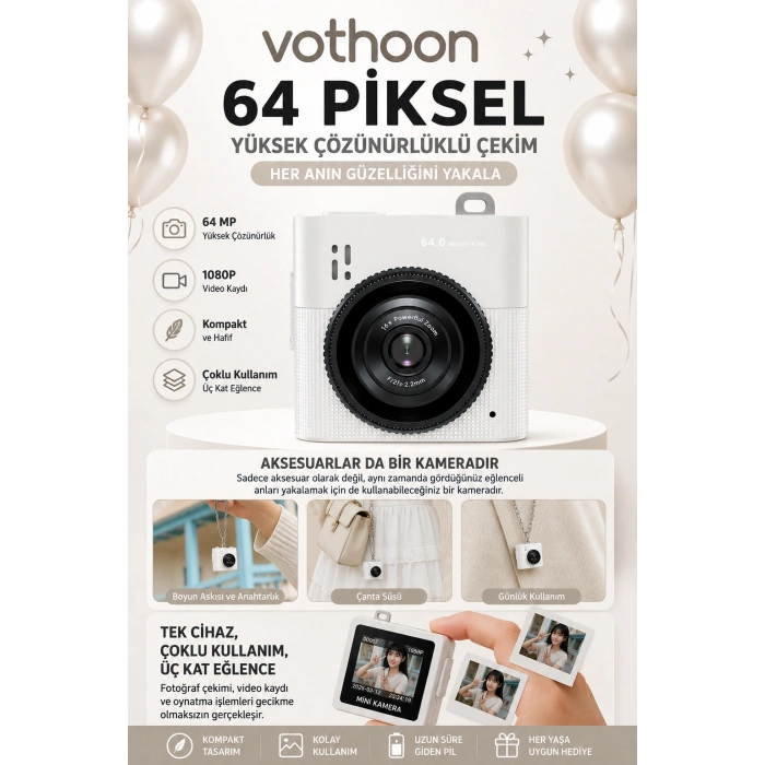 Mini Dijital Kamera 64MP 16x Digital Zoom Retro Vintage 1.4Ekranlı Video Kamera Taşınabilir Tasarım