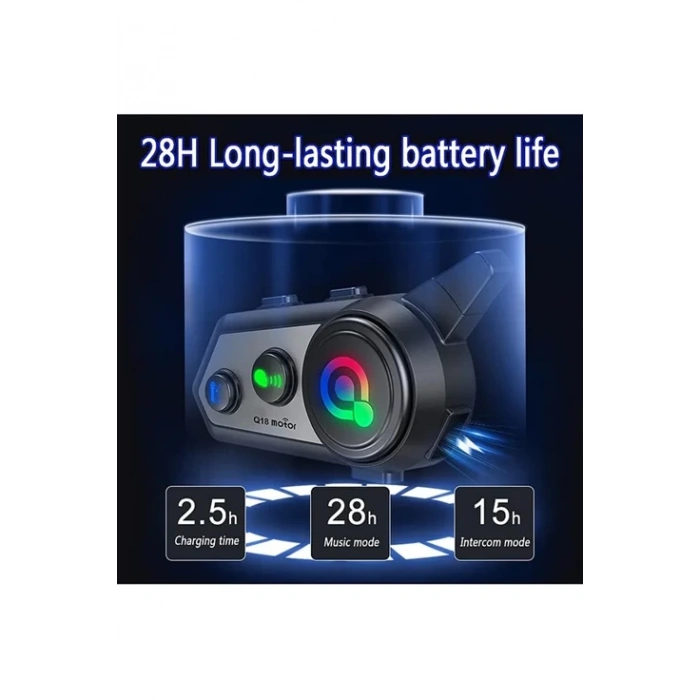 Q18 Motosiklet Kask Kulaklık Intercom Işıklı 2 Eşleşme Özellikli 1000 Mah