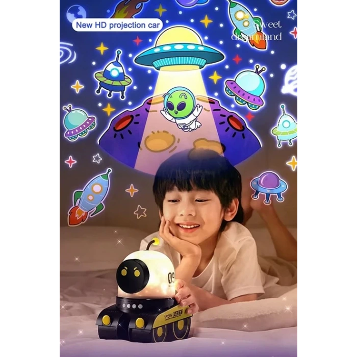 Robot Projeksiyon Gece Lambası Hoparlörlü Şarjlı Yıldızlı Gökyüzü Temalı LED Projeksiyon Lambası