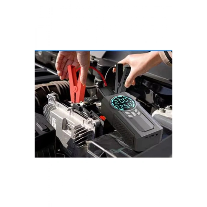 Şarjlı 8.000 mAh Taşınabilir Çanta Araç Akü Şarj Takviyeli Işıklı Hava Kompresörü Powerbankli