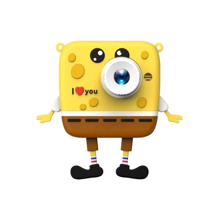 Sünger Bob Tasarımlı Yeni Nesil Çocuk Dijital Mini Fotoğraf Makinesi Çift Kamera 20 MP