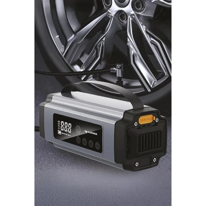 Taşnabilir Dijital Ekranlı Araç Akü Takviyeli Işıklı Oto Marş Hava Kompresörü