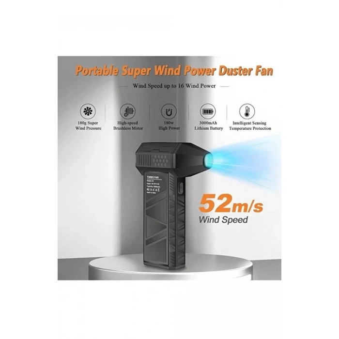 Turbo Jet 130000RPM Şarjlı Turbo Jet Şiddetli Fan Güçlü Hava Üfleyici Araç Süpürgesi 4000 Mah 52M/Sec