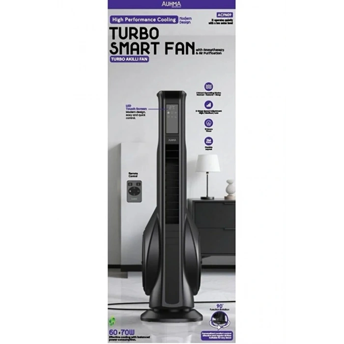 Turbo Smart Akıllı Fan Led Ekranlı Kumandalı 90° Hareketli Serinletici Soğutucu Kule tipi Vantilatör