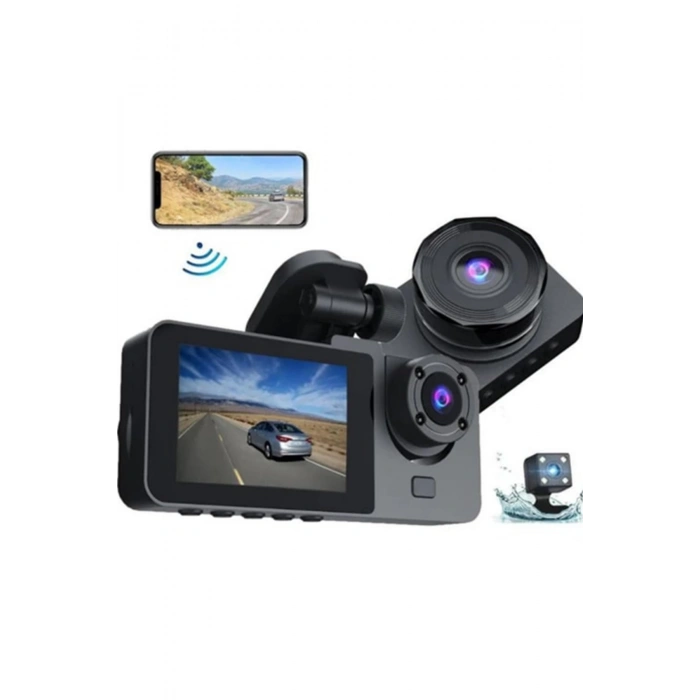 Üç Kameralı 1080 Full HD Araç İçi Kamera G-Sensor Özellikli Güvenlik Çözümü Geri Görüşlü