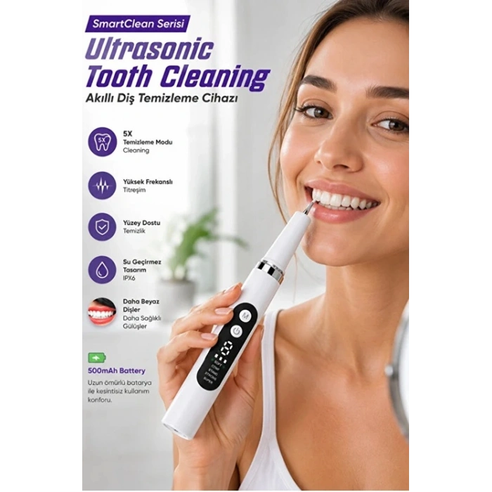 Ultrasonik Diş Temizleme Cihazı 5 Modlu Akıllı Diş Tartarı Ve Plak Temizleyici