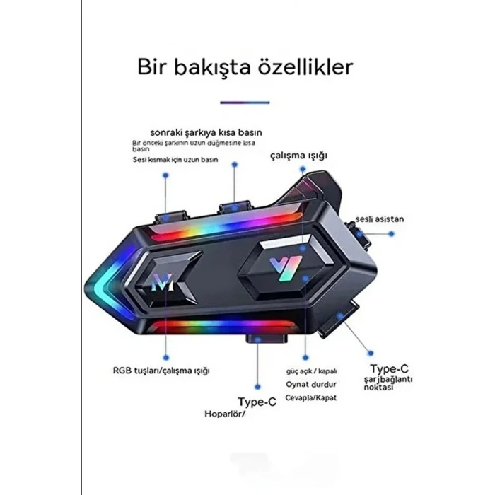 V20 Motor Kurye Kask Kulaklık RGB Modlu Bluetooth Motosiklet Kulaklık 5.3 Bluetooth Intercom