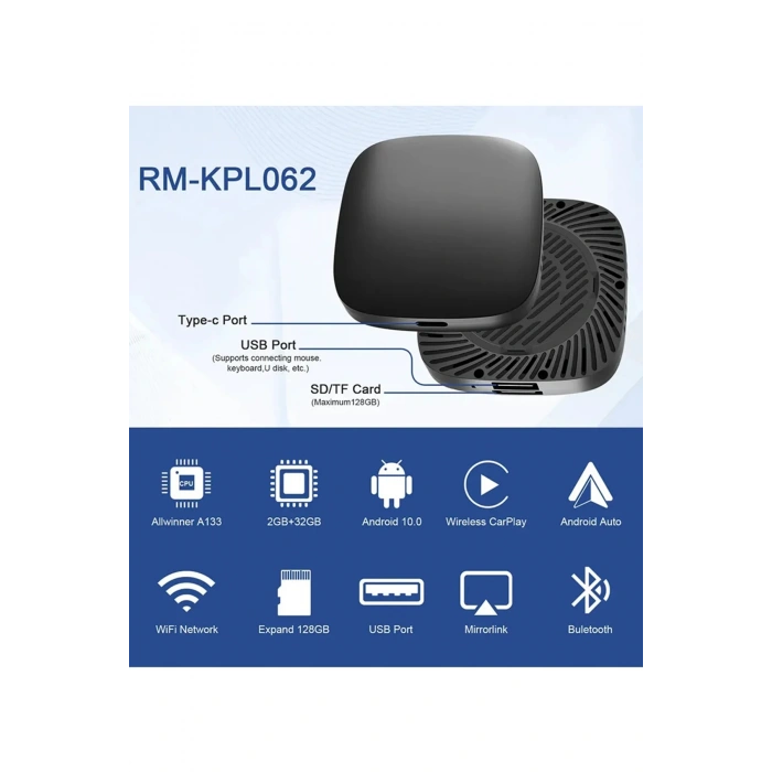 Wireless Carplay Android Araba 4 Çekirdekli Akıcı FullHd 1080P Wifi 2.4/5G 2GB/32Gb