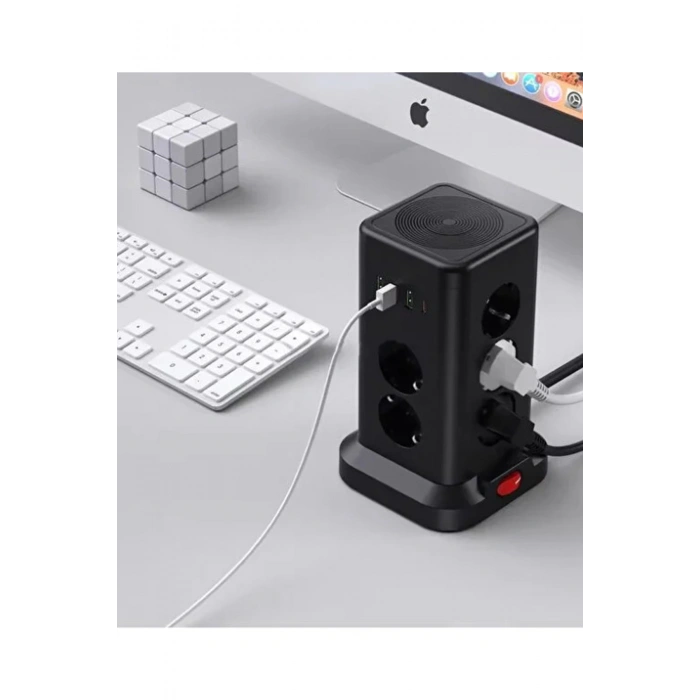 WP711 Akım Korumalı Priz Kablosuz Şarj İstasyonu 11x Soket 3x USB 1xType-C Kablolu Grup Priz