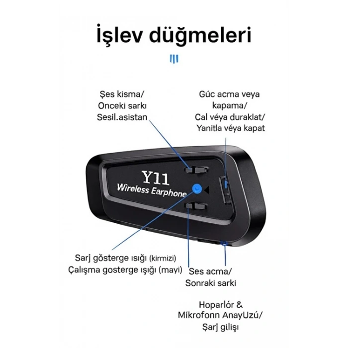 Y11 Bluetooth Kulaklık Mikrofonlu Motosiklet Kulaklığı İntercom Bt 5.3