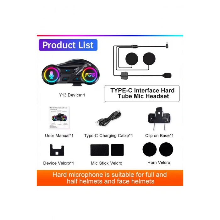 Y13 Motor Kask Kulaklık RGB Modlu Radyolu Motosiklet Kulaklık 5.3 Bluetooth Intercom