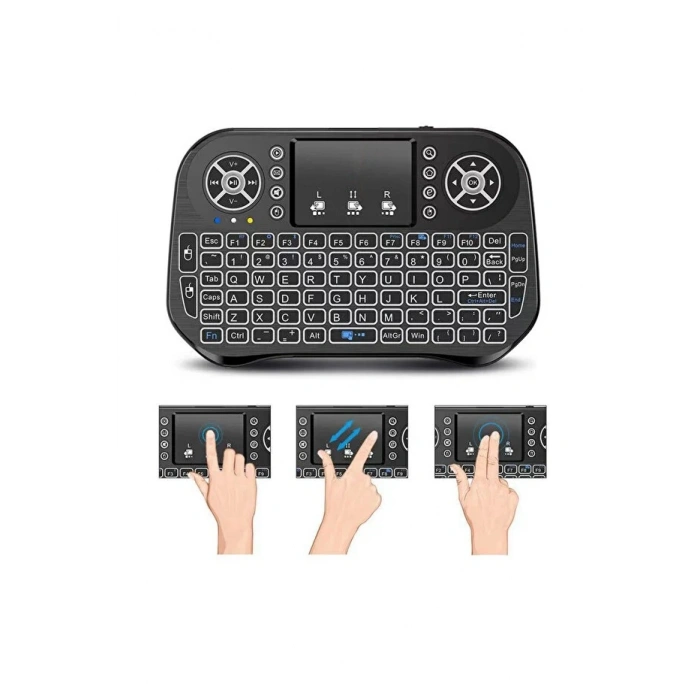 ZK-08 RGB Işıklı Mini Kablosuz Klavye Touchpad Bluetooth ve 2.4G Smart TV Kumandası