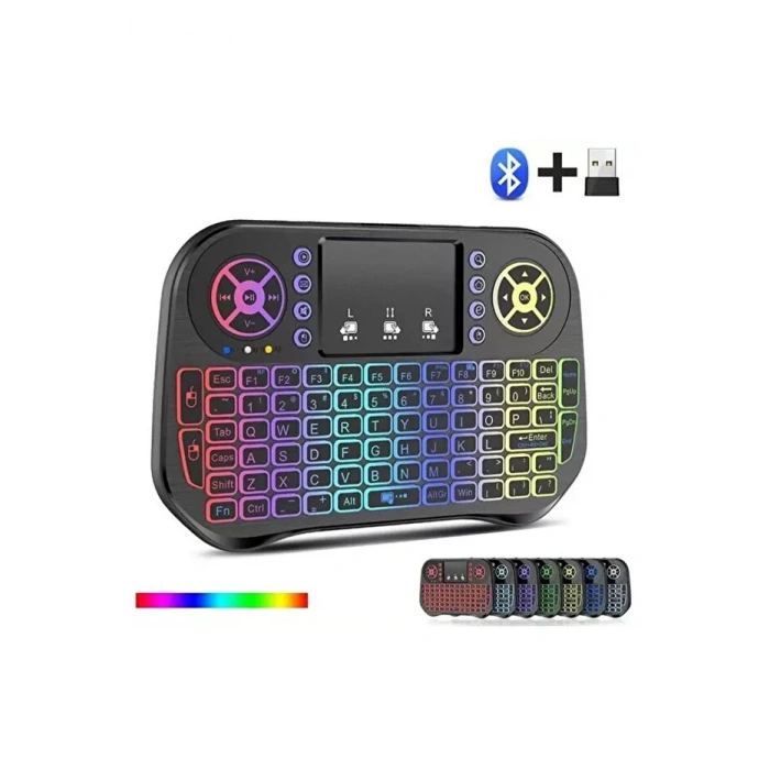 ZK-08 RGB Işıklı Mini Kablosuz Klavye Touchpad Bluetooth ve 2.4G Smart TV Kumandası