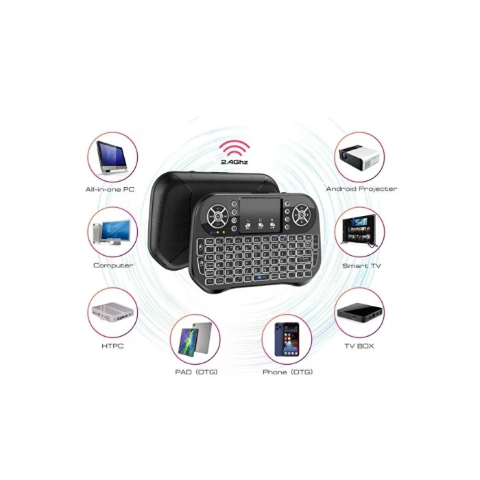 ZK-08 RGB Işıklı Mini Kablosuz Klavye Touchpad Bluetooth ve 2.4G Smart TV Kumandası