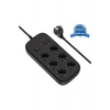 Termal Akım Korumalı 6lü Priz 4x USB 2x Type-C Çıkışlı Grup Priz Çoğaltıcı (3500W) Siyah