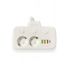 Akım Korumalı 2li Ayrı Anahtarlı Priz, 2x Priz, 3x USB, 1x Type-C, 2 mt Kablo, Hızlı Şarj