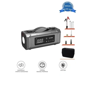 Şarjlı 10.000 Mah Taşınabilir Araç Hava Kompresörü Akü Takviyeli Dijital Ekranlı Işıklı Aps-04