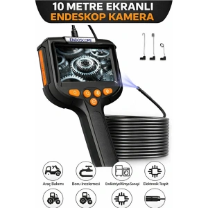 Monitörlü Tek Kameralı 10 Mt Sert Kablo Yılan Endoskop Kamera 5,5 mm 4.3 ınc Ekran IP67 Su Geçirmez
