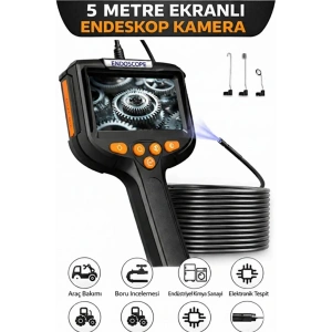 Monitörlü Tek Kameralı 5 Mt Sert Kablo Yılan Endoskop Kamera 5,5 mm 4.3 ınc Ekran IP67 Su Geçirmez