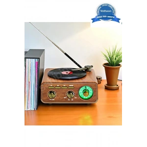 Nostaljik Tasarım Plak Çalar Görünümlü Radyolu Bluetooth Hoparlör Retro Müzik Plak