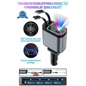 Led Işık Tavan Aydınlatmalı 66W 41 Çift Kablolu Hızlı Şarj 3.4A Araç İçi Çakmaklık Şarj Aleti