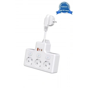 Termal Akım Korumalı 3lü Duvar Tipi Priz 1x USB 2x Type-C Çıkışlı Grup Priz Çoğaltıcı Beyaz (3500W)