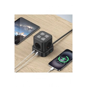 Akım Korumalı 4lü Priz Gece Lambalı 2xUSB 2xType-C Çıkış Yüksek Gerilim Koruma Çoklu Priz Çoğaltıcı