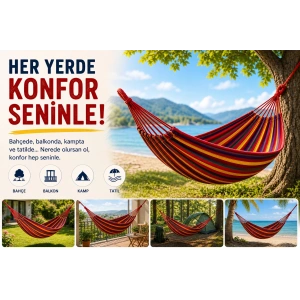 Çift Kişilik Hamak 260X150 Cm Kolay Kurulabilir Bahçe Balkon Kamp Salıncak Hamak Çantalı