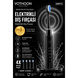 Şarjlı Diş Fırçası 15000 VPM Titreşim Gücü, 500mAh Batarya, 5 Temizlik Modu Siyah